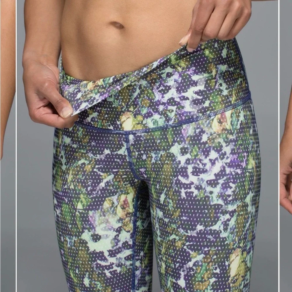 lululemon athletica Purple & Green Abstract Cropped Leggings